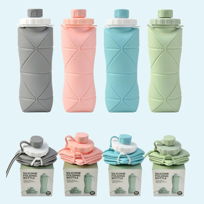 600ML foldable Water Bottle Gym Camping Hiking Compression Kettle Portable outside Sport Travel Cup food grade Silicone Reusable