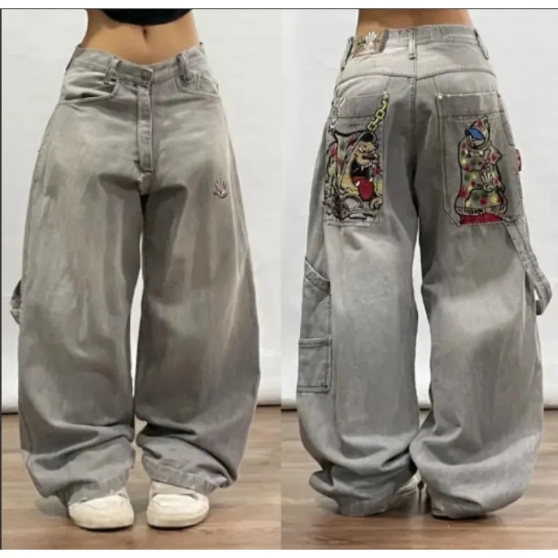 Street hip-hop geometric foam print high quality oversized jeans for women Harajuku Y2K trendy fashion versatile wide-leg pants