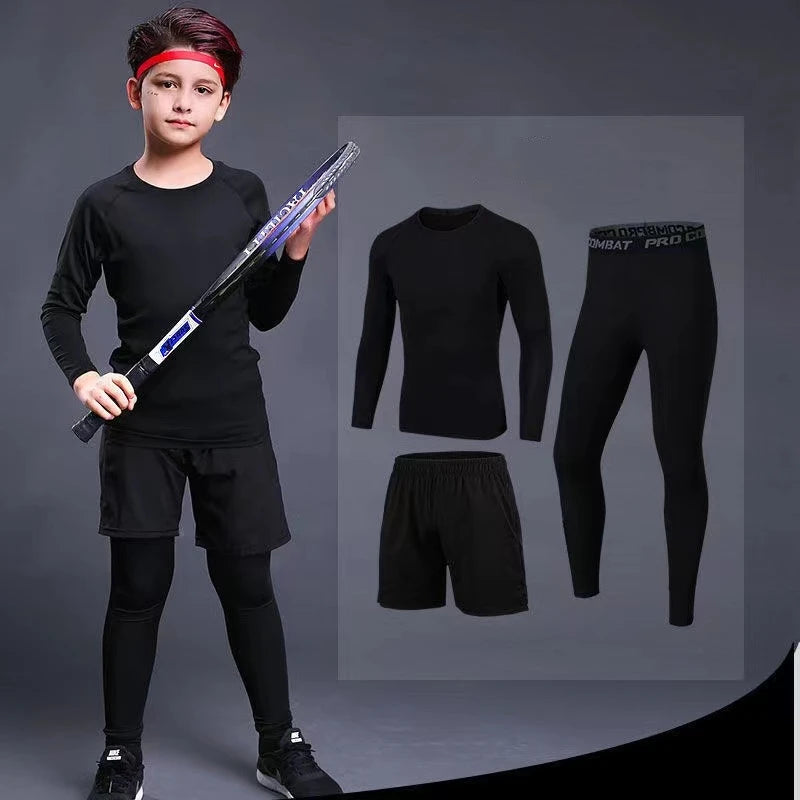 Kids Sports Running Set 2025 Boy Jogging Basketball Underwear Sportswear Gym Tights Breathable Soccer Tracksuit Training Clothes