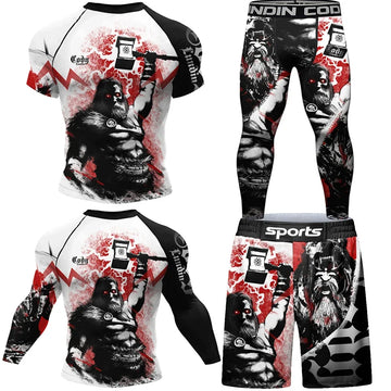New MMA Men Rashguard Jiu Jitsu T Shirts+Pant Suit BJJ Muay Thai Boxing Sports Sweater Shorts Gym Kickboxing Rash Guard Jerseys