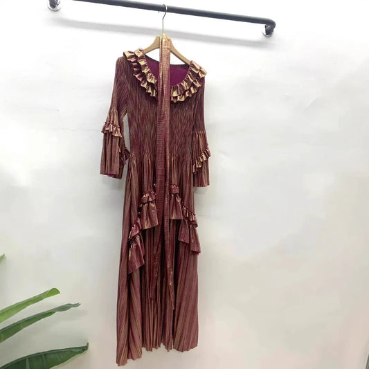 Miyake Pleated Temperament Dress 2025 Spring and Summer New Fashion Thin Loose Medium and Long Evening Dresses Women's Clothing