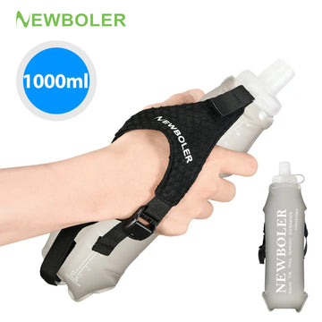 NEWBOLER TPU Soft Water Bottle 800/1000ml Ultra Lightweight Foldable Wristband Fixed Anti Slip Outdoor Running Soft Water Bottle