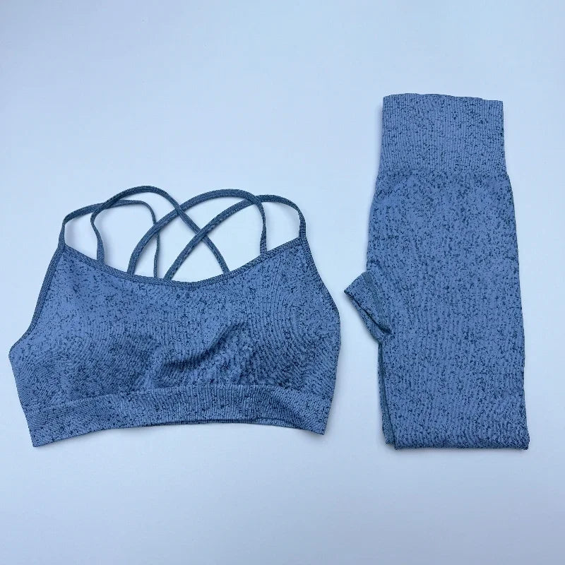 Seamless Cross Sports Bra Vest Leggings Suit High Waist Fitness High Elastic SportsTop Woman Gym Running Yoga Butt Lift Tights