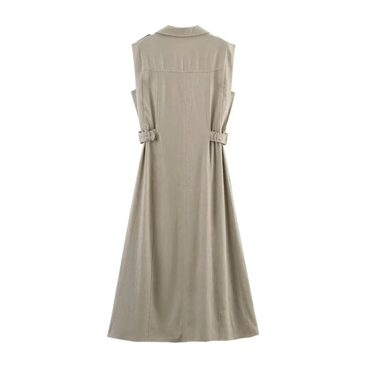 Women's Dresses New Summer 2025 Sleeveless Midi Dress Waist Nippling Waist Design Large A Skirt Casual Fashion High-end personal