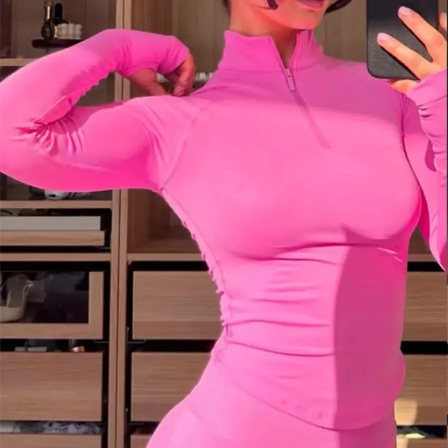 D-impact Half Zippy Yoga Jacket Women Running Long Sleeves Gym Coats Sports Shirts Gym Fitness Workout Exercise Clothes XP389