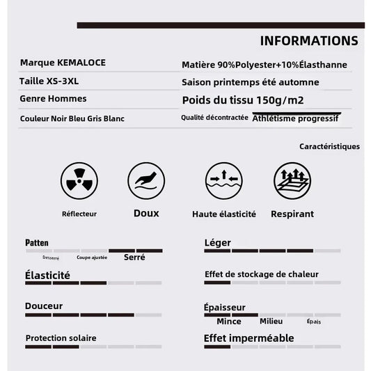 KEMALOCE Cycling Base Layer Men Short Sleeve White&Black&Grey Mesh Long Sleeve Shirts Cool MTB Sports&Run Inner Wears Undershirt