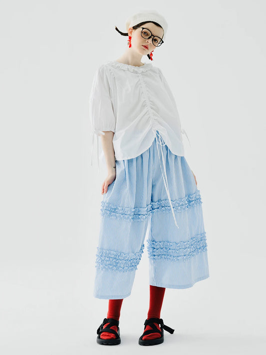 imakokoni original 2023 summer new pure cotton lace wide-leg pants women's nine-minute pants 234119