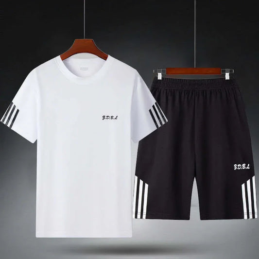 Men's Sports Suit Fitness Tracksuit Sweatshirt Loose-Fit Quick-Drying Basketball Training Running Shorts Summer Short Sleeve Top