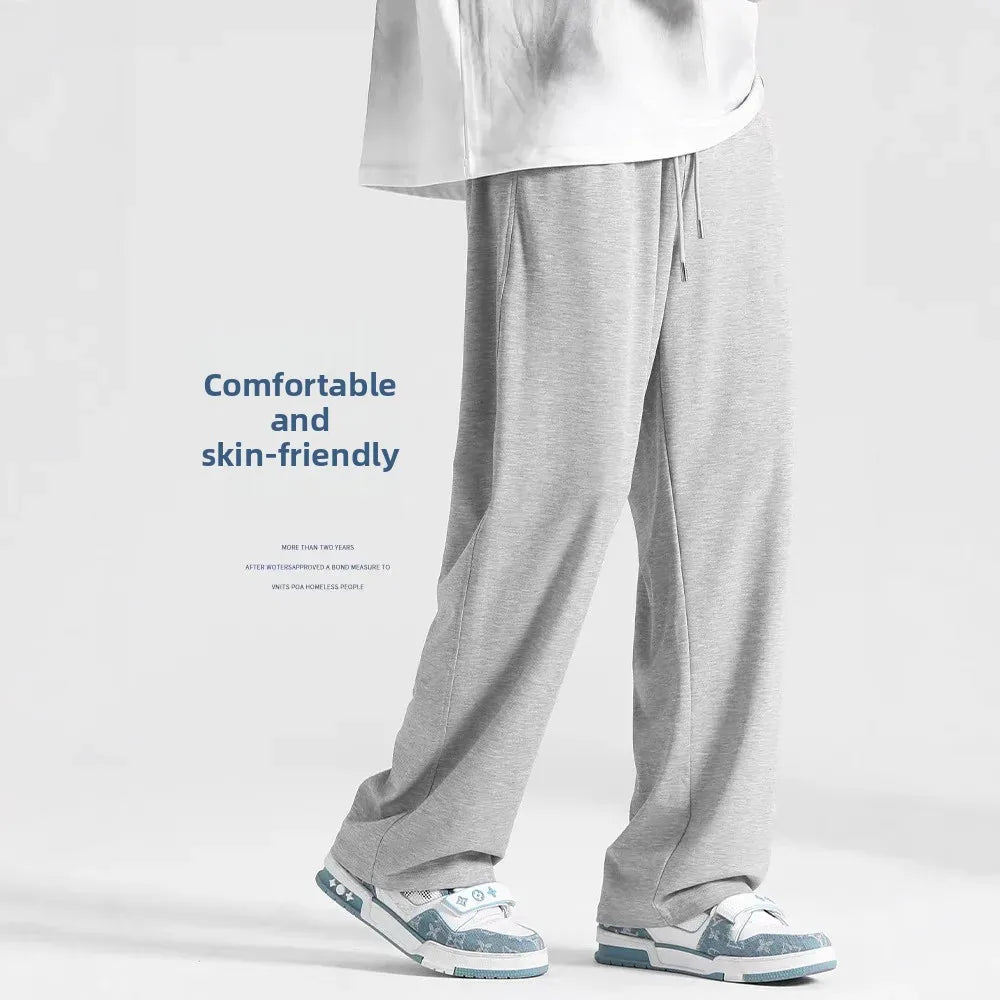 Men's Summer Thin Straight Leg Sport Pants Drapey Casual Grey Sweatpants Wide Leg Men's Loose Fit Comfortable Trousers