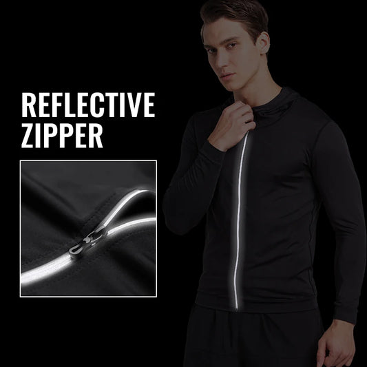 Running Jacket Men Reflective Full Zipper Long Sleeve Hooded Sportswear for Male Gym Clothing Fitness Basketball Quick Dry Top