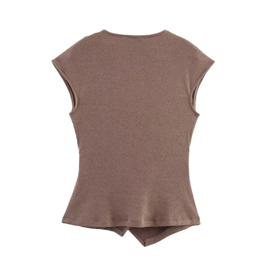 MYST&ZA2025 Summer New Women's Wear Pin-Decorated Sleeveless Double-Breasted V-Neck Top + Simple Mid-Waist Casual Pants Set