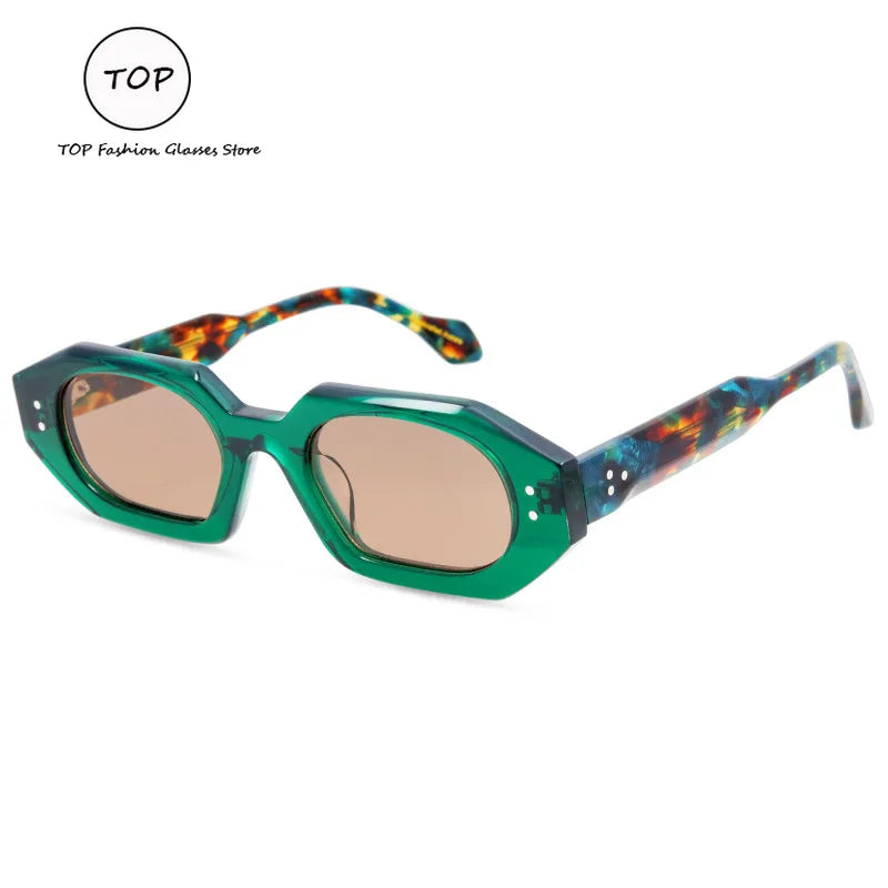 2525 Top New Handmade Sheet Retro Color Polygon Sunglasses for Women Outdoor Shade UV400 Sunglasses for Men