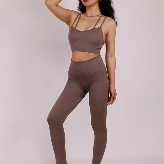 Seamless Cross Sports Bra Vest Leggings Suit High Waist Fitness High Elastic SportsTop Woman Gym Running Yoga Butt Lift Tights
