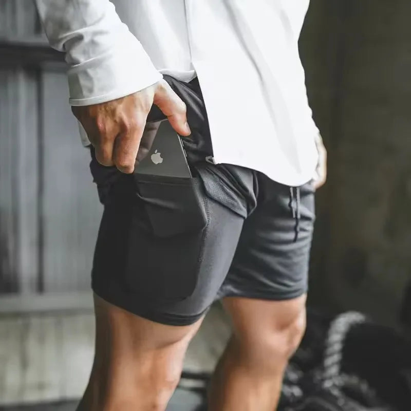 Men's Quick Dry Double Layer Fitness Shorts for Gym Training 2 in 1 Sports Jogging Workout Summer Casual Shorts