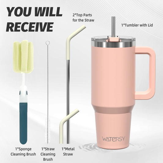 WATERSY Tumbler 40oz/30oz/20oz with Handle & Straw, 304 Stainless Steel Vacuum Insulated Cup, Large Capacity Thermos Mug Coffee