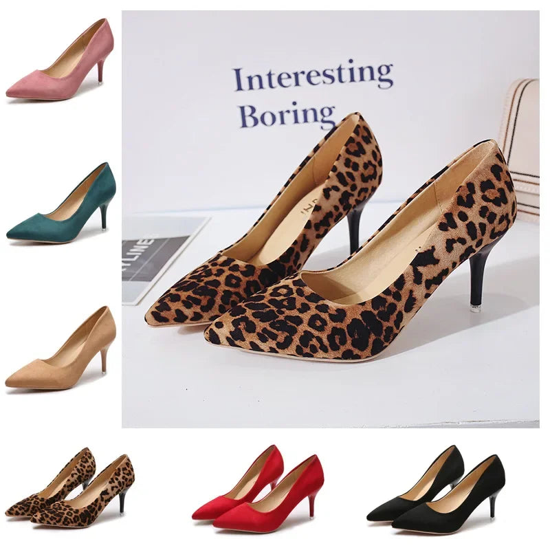 Plus Size 44 Sexy Elegant Women's Fashion Shoes Leopard Print Fashion Pointed Toe High Heels 8.5cm Sandals Chaussure Femme 2025