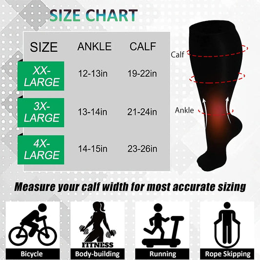5 Pairs 2XL 3XL 4XL Plus Size Compression Socks Nurse Compression Socks Sport Ladies Men Women Running