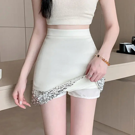 Black High Waist Women's Skirt Sequin Tight Female Skirts Patchwork Wrap Clothing Trend 2025 V Y2k Vintage A Line Stylish Sales
