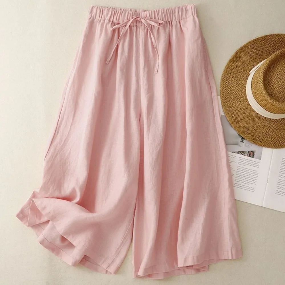 Casual Pants Women Clothing Cotton Linen Sweatpants Women Clothes Joggers Wide Leg Pants Vintage Fashion Capri Summer