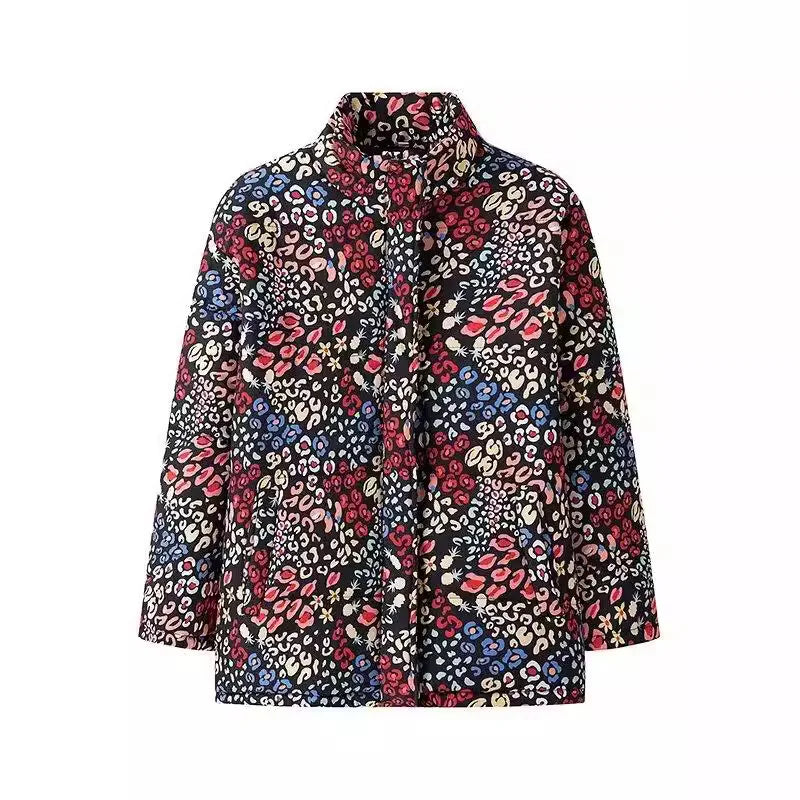New Turtleneck Casual Coat Women Cotton Fashion Jacket Print Long Sleeve Zipper Thick Warm Women Jacket Retro Chic Clothes