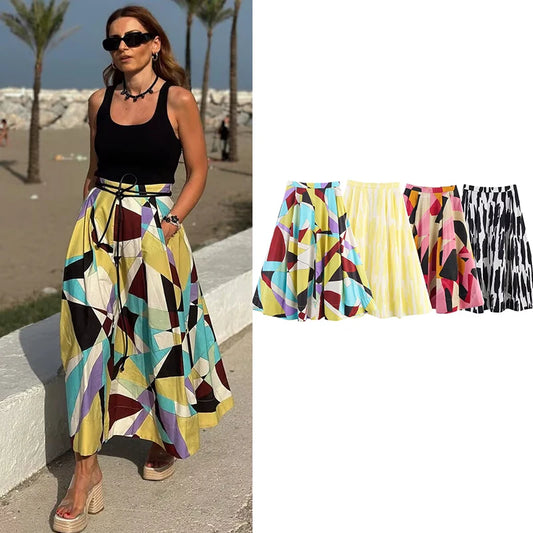 Summer Skirts Women's New Fashion Print High Waist Skirt Chic and Elegant Joker Street Women's Holiday Travel Skirts